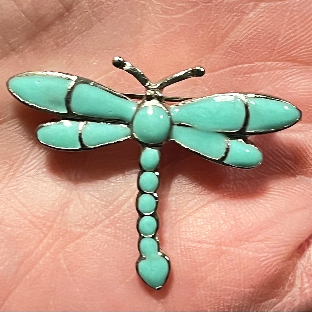 Vintage JJ Jonette Turquoise Enamel Dragonfly Brooch